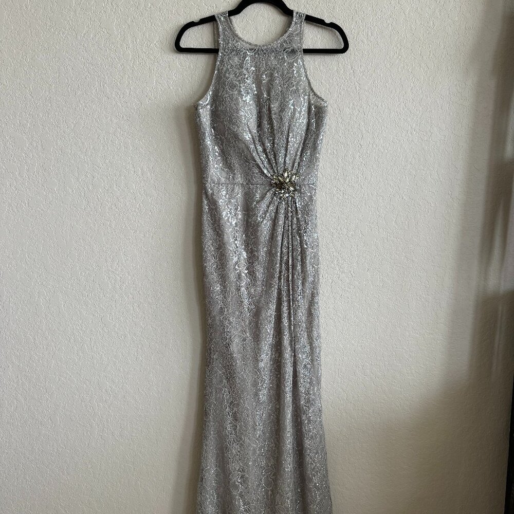 Silver Lace Halter Dress - Wedding - Bridesmaid - Mother of Bride